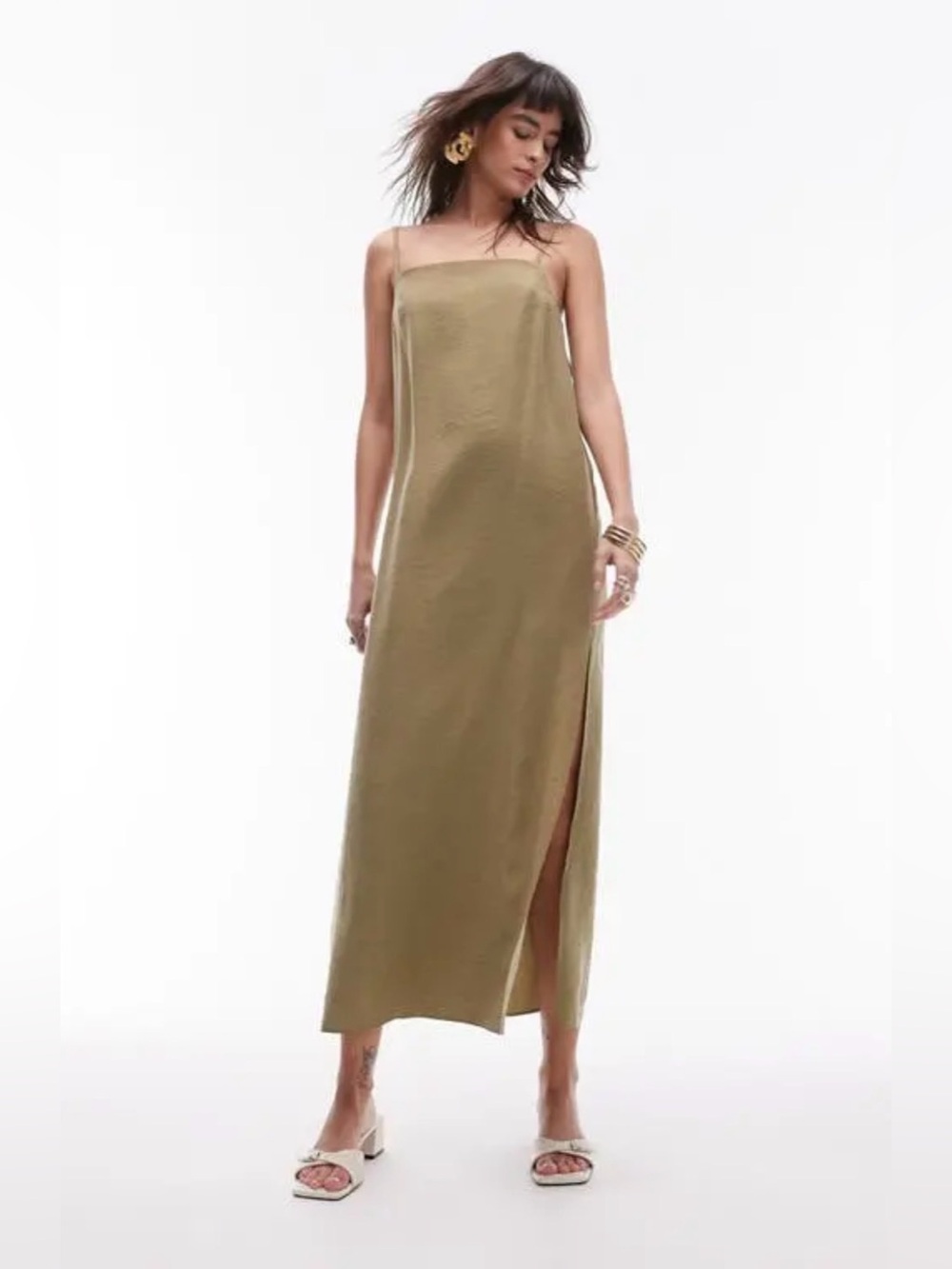 TOPSHOP Khaki Tie Strap Woven Sundress NWOT